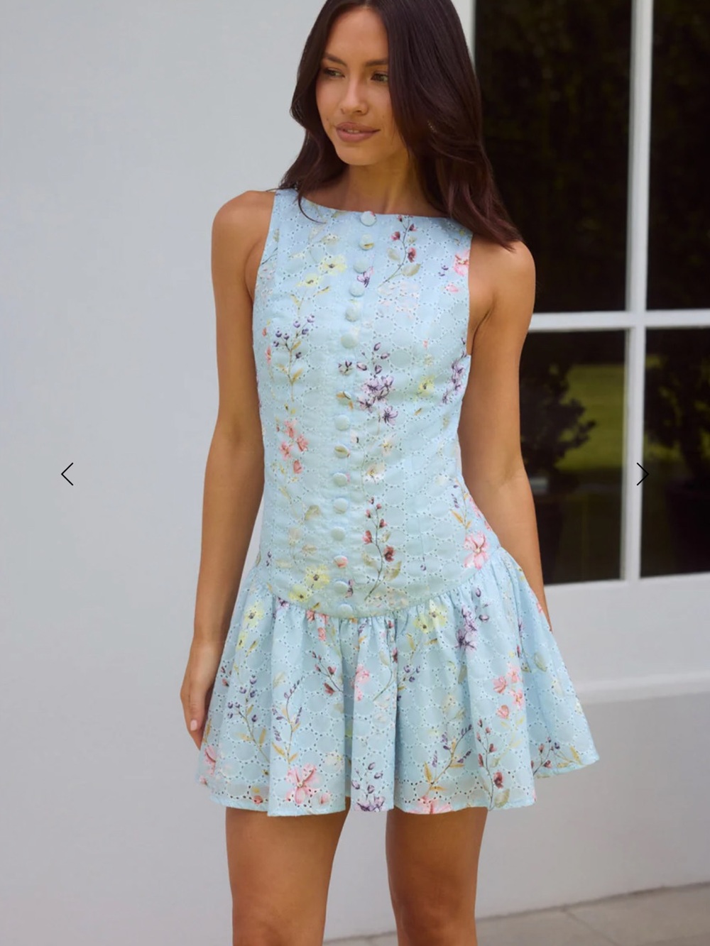 NWOT Hello Molly Pastel Blue Floral Eyelet Buttoned Mini Dress